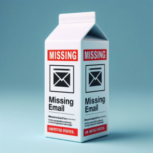 Milk carton showing an advertisement for a missing email.